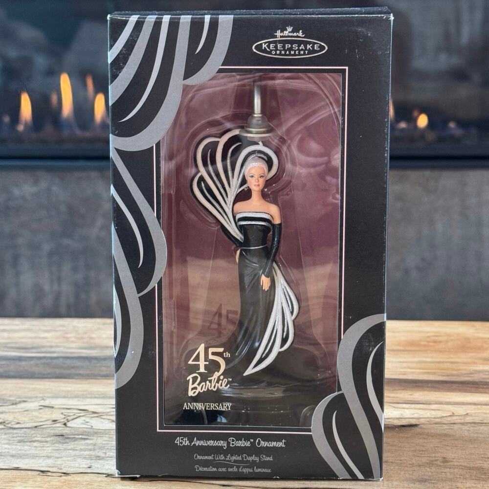 2004 Hallmark Keepsake 45th Anniversary Barbie Ornament Lighted Stand Vintage